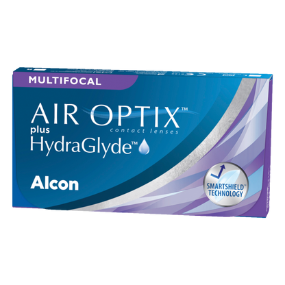 Box of Alcon Air Optix plus Hydraglyde multifocal contact lenses
