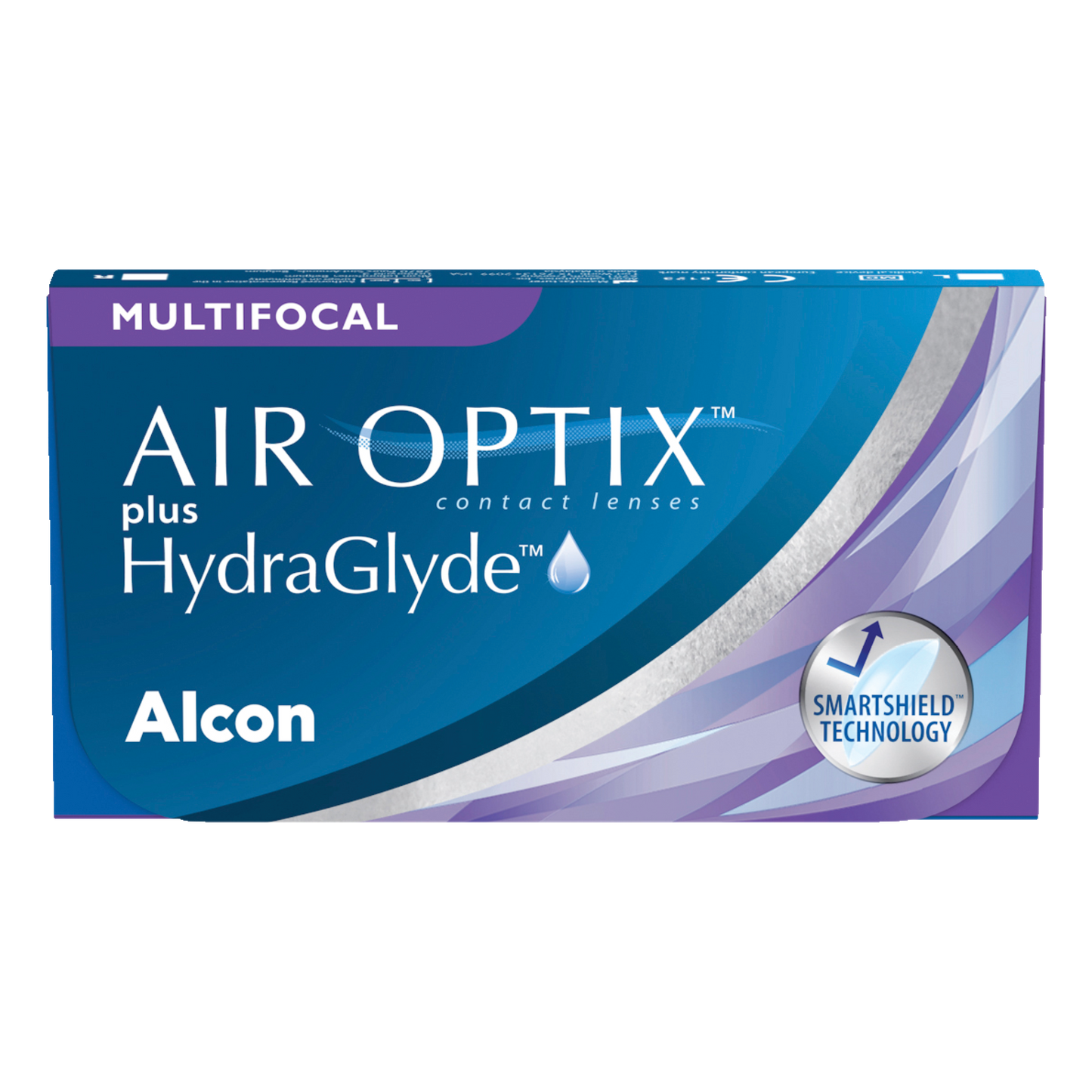 Box of Alcon Air Optix plus Hydraglyde multifocal contact lenses